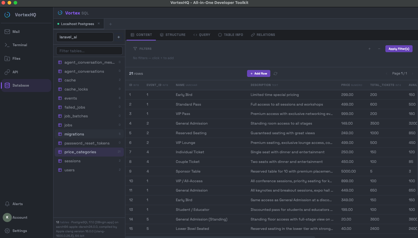 VortexHQ — Database